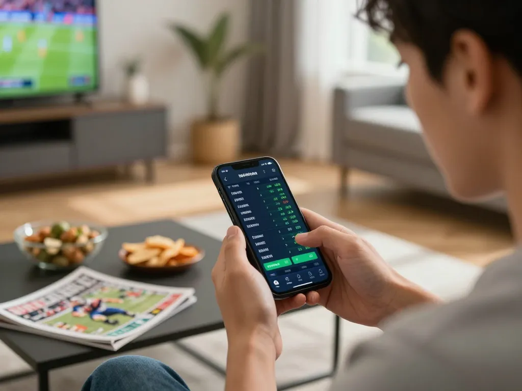 Placing bets at the best online casinos in Canada on a smartphone during a game.