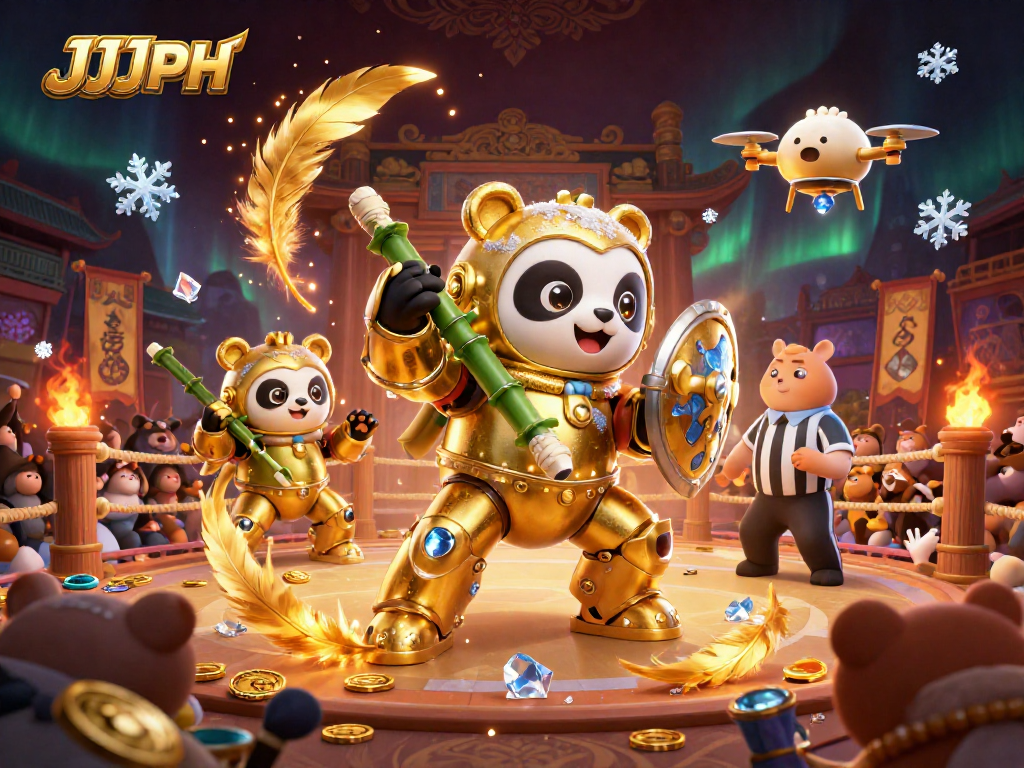 Engage in thrilling gameplay with JJJPH featuring a golden panda in a dynamic casino arena