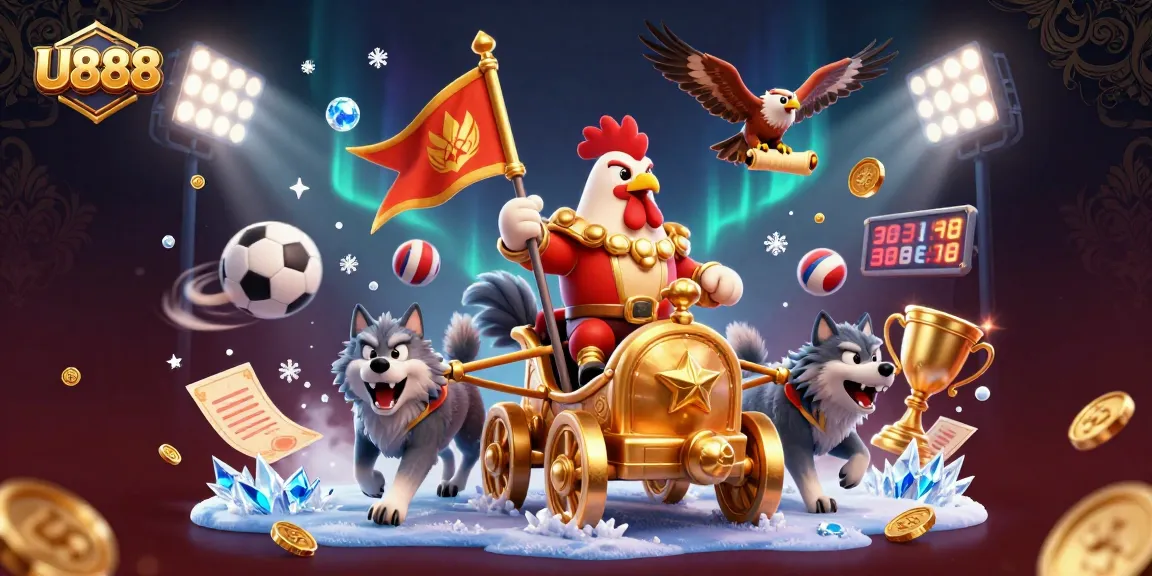 Join the thrilling adventure at U888 with a rooster warlord and wolves in dynamic casino action.