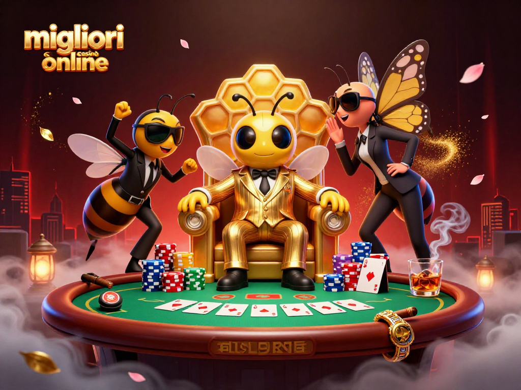 Gioca nei migliori casinò online, scoprendo tavoli di poker e un'illustrazione vivace.