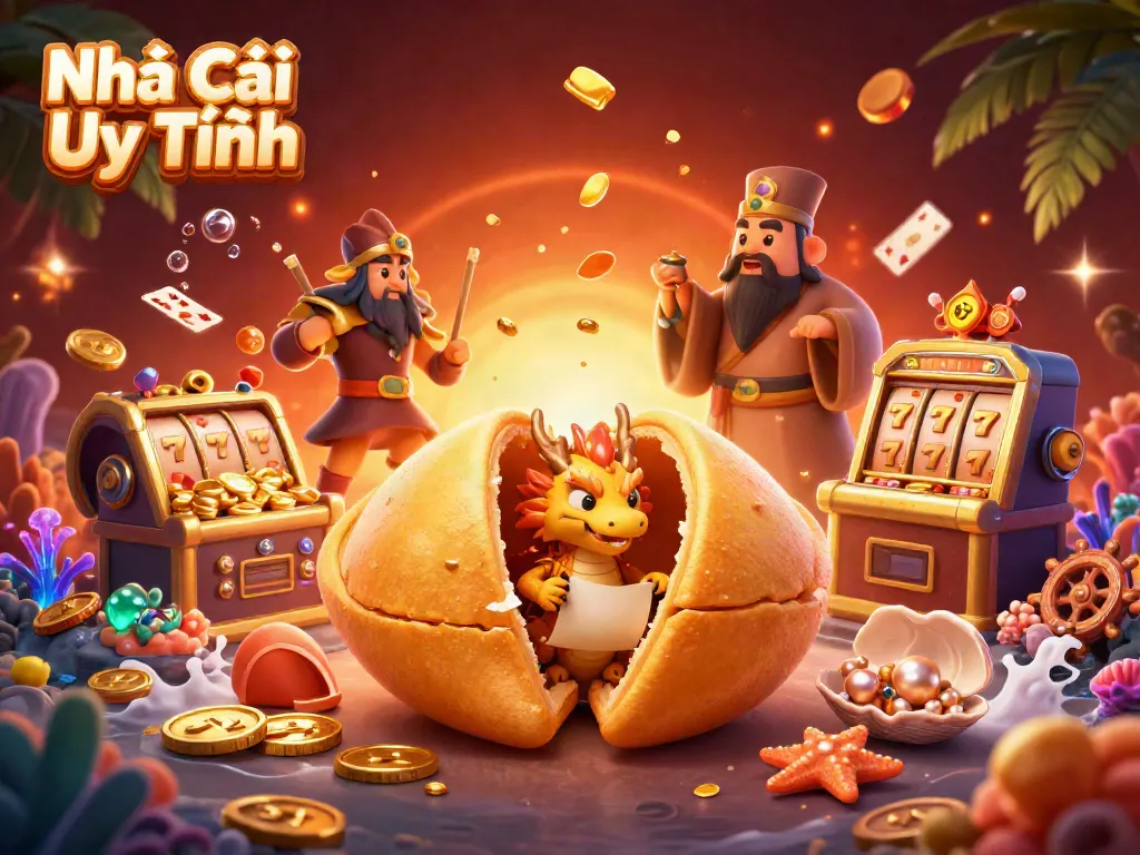Engaging visual depicting Nhà Cái Uy Tín with vibrant characters and casino game elements.