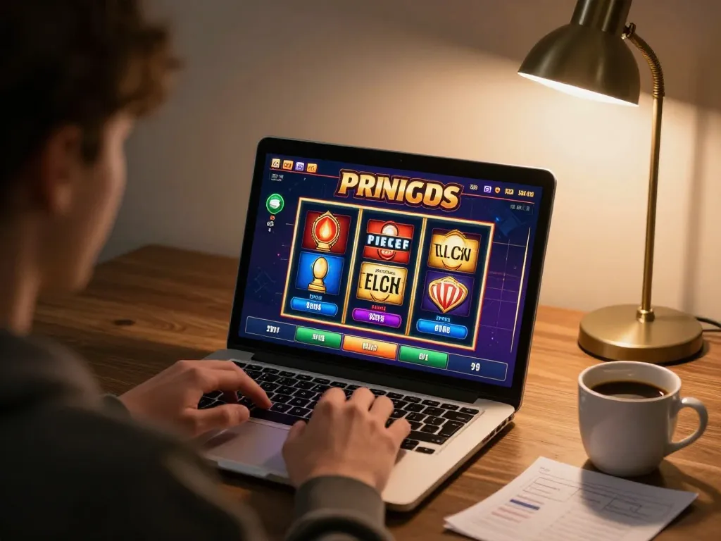 Exciting Slot Demo gameplay on a laptop, showcasing an interactive online casino experience.