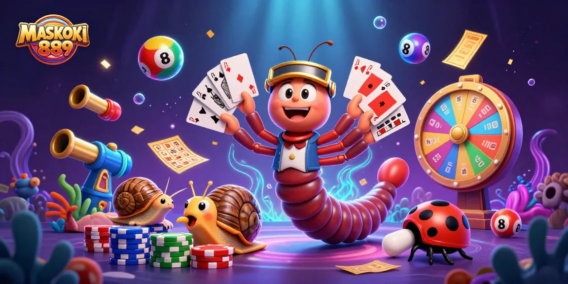 Experience the excitement of MASKOKI889 with vibrant characters and dynamic gambling elements in action.
