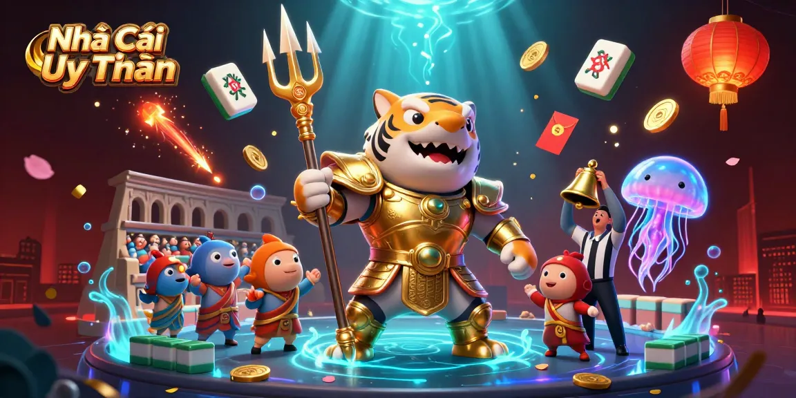 Experience thrilling action at Nhà Cái Uy Tín with a vibrant 3D casino scene showcasing game elements and characters.