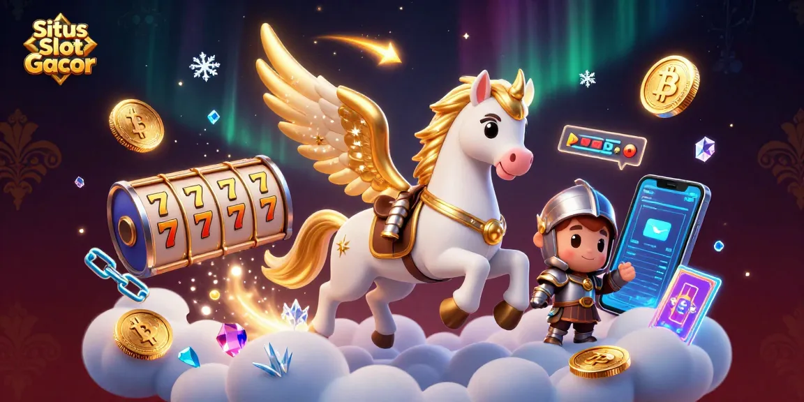 Situs Slot Gacor features vibrant slot game action with a celestial scene and crypto elements.