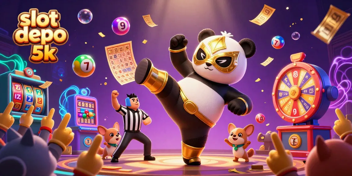 Join the excitement with slot depo 5k as animated characters experience thrilling wins in a vibrant casino scene.