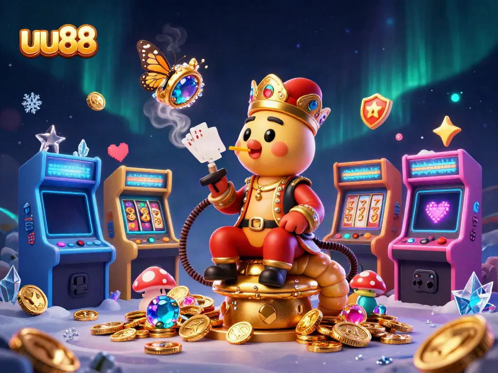 Experience the thrill of uu88's slots with a vibrant 3D casino illustration featuring unique gaming elements.