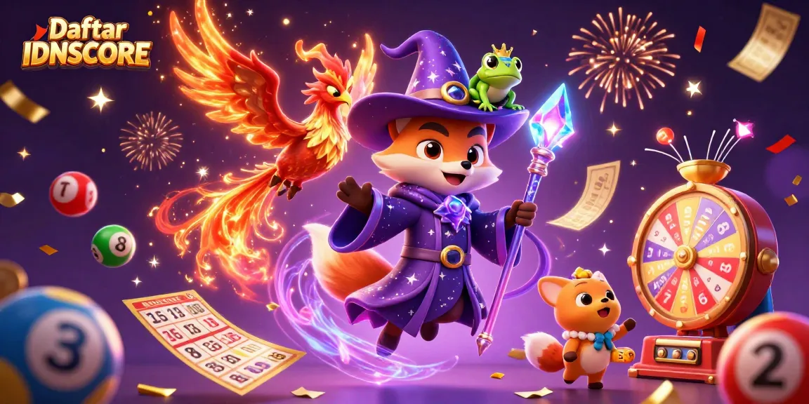 Engage with thrilling gaming at Daftar IDNSCORE, featuring animated casino magic and lottery excitement.