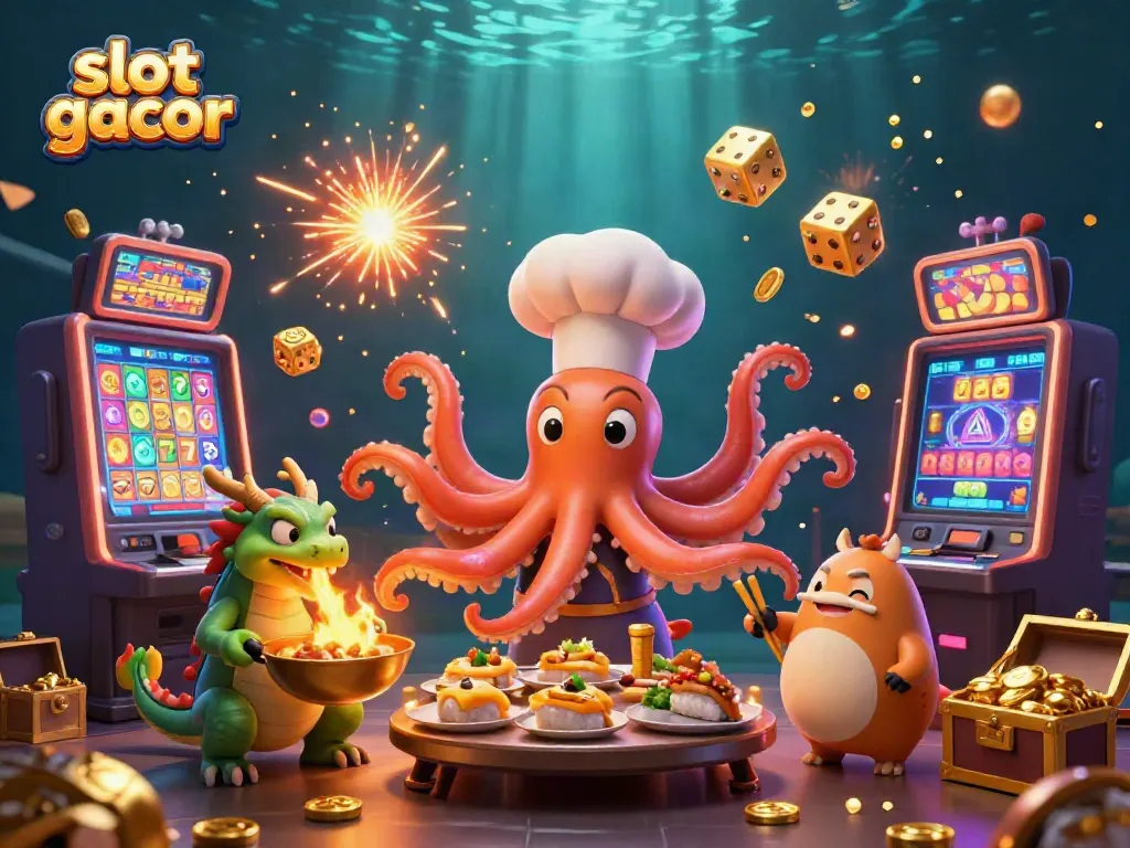 Experience excitement with slot gacor wins amidst a vibrant 3D casino scene.