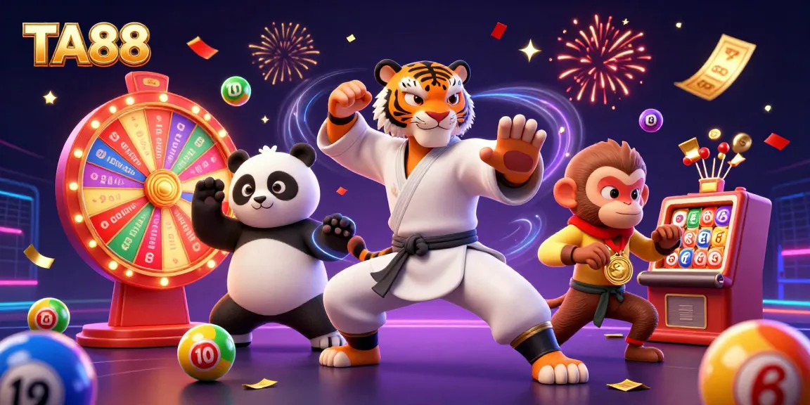 Interactive TA88 casino scene with cartoon characters and vibrant gaming elements.