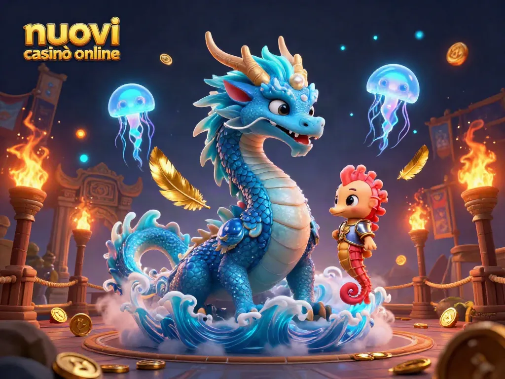 I migliori nuovi casinò online rappresentati da un drago e un cavaliere in un'illustrazione affascinante e di alta qualità.