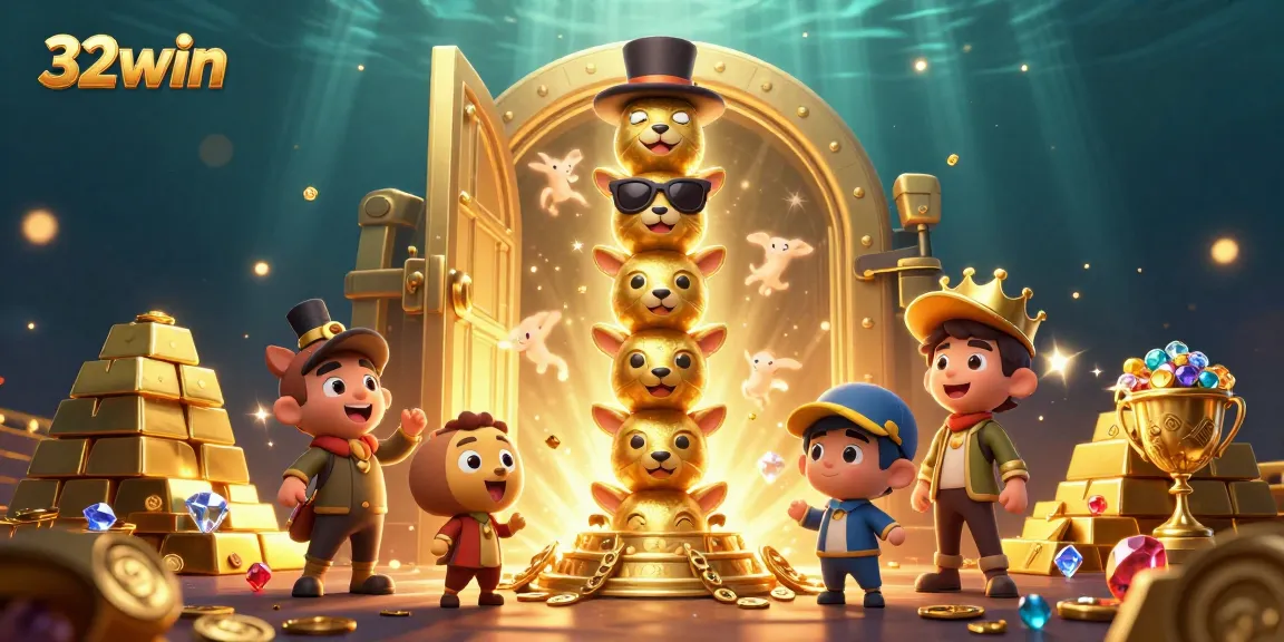 Experience thrilling wins at 32win with a vibrant 3D casino scene filled with treasures.