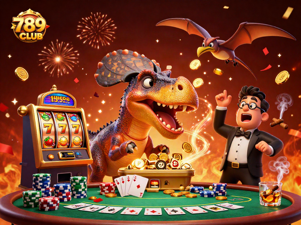Watch 789CLUB's dynamic casino scene of a pachycephalosaurus hitting a jackpot!