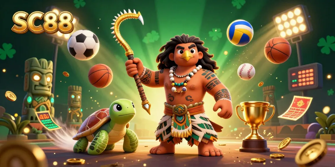 Bet on SC88 with vibrant sports elements and captivating characters in a dynamic casino setting.