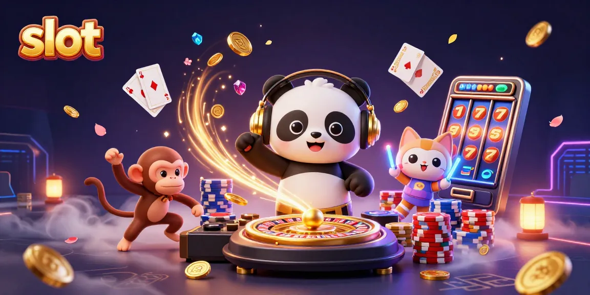 Engaging slot scene with DJ panda, breakdancing monkey, and glowing kitten at a casino.