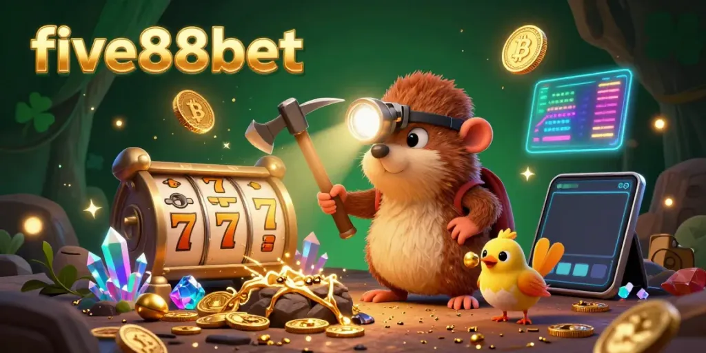 Join the exciting world of five88bet with a treasure hunter mole uncovering slot game jackpots and cryptocurrency rewards.