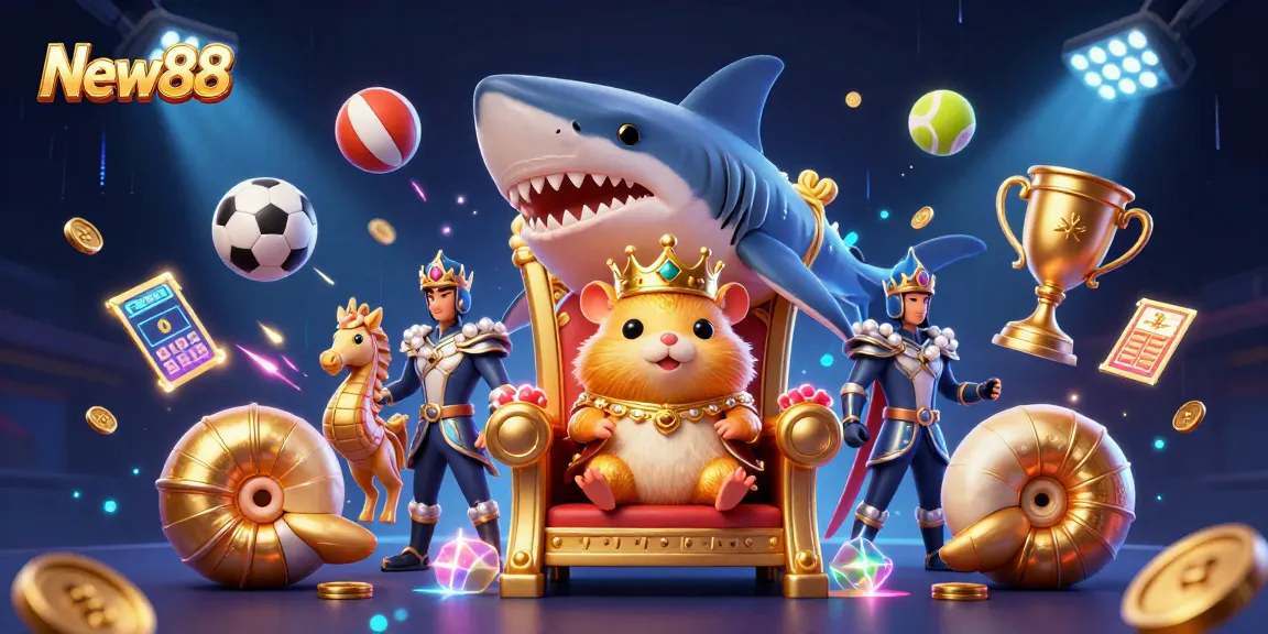 Experience thrilling sports betting excitement at New88 with golden hamster king and dynamic game elements.