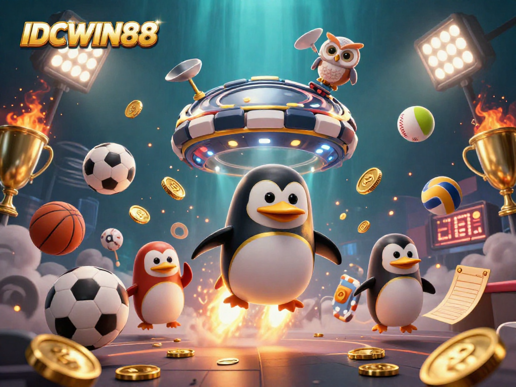 Experience thrilling gameplay at IDCWIN88, the premier online casino with a vibrant, dynamic illustration.