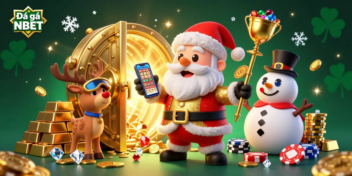 Experience the excitement of Đá gà NBET with Santa and friends amidst treasures and jackpots.