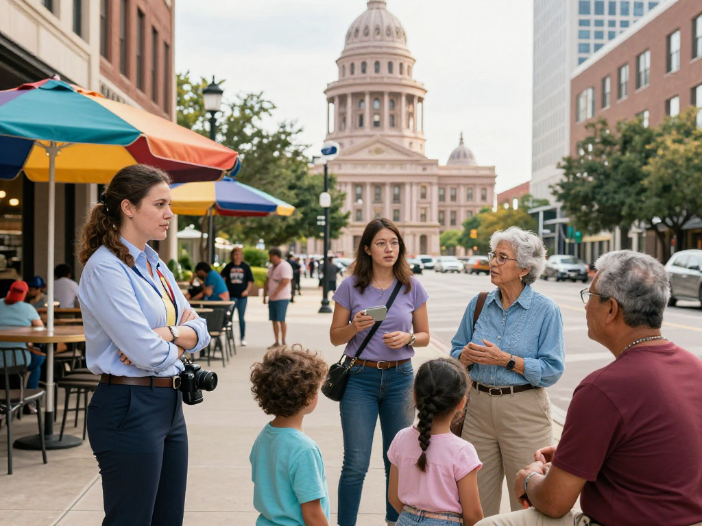 Discussing the reasons why do people hate Texas amidst a lively urban backdrop.