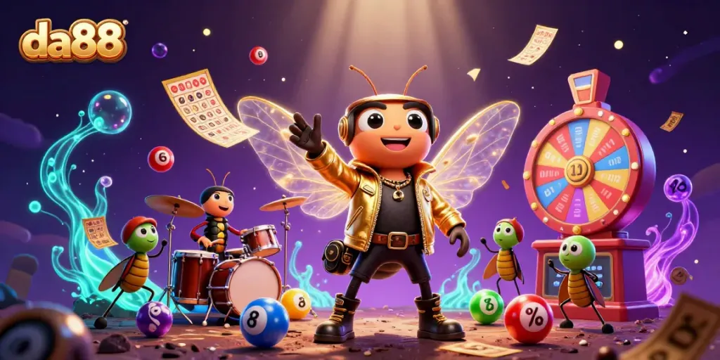 Experience the thrilling da88 world with a vibrant, dynamic scene featuring casino elements.