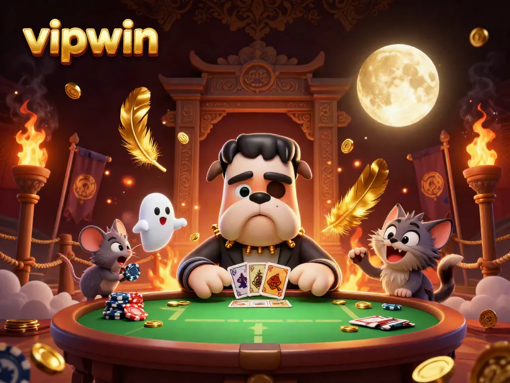 Experience the excitement of vipwin with a fun-filled casino scene featuring unique characters and vibrant game elements.