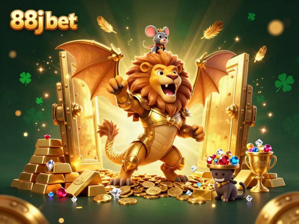Experience the thrill of 88j bet with a dynamic 3D casino scene featuring a triumphant chimera