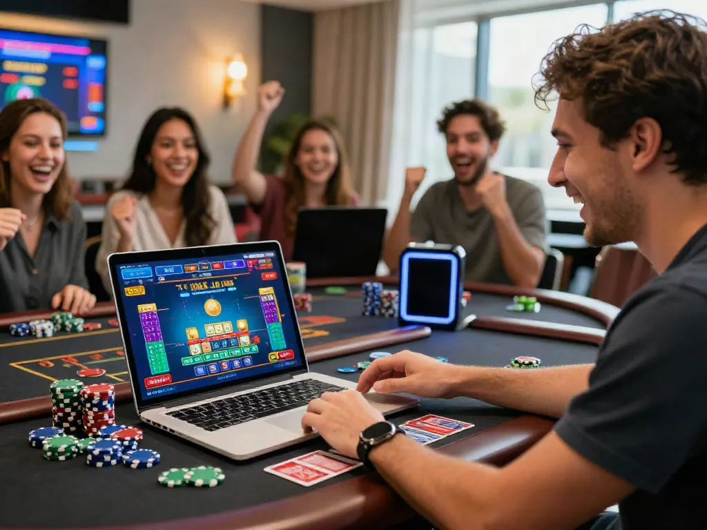 Engaging scene of a player at RED88 online casino, enjoying a live dealer game experience.