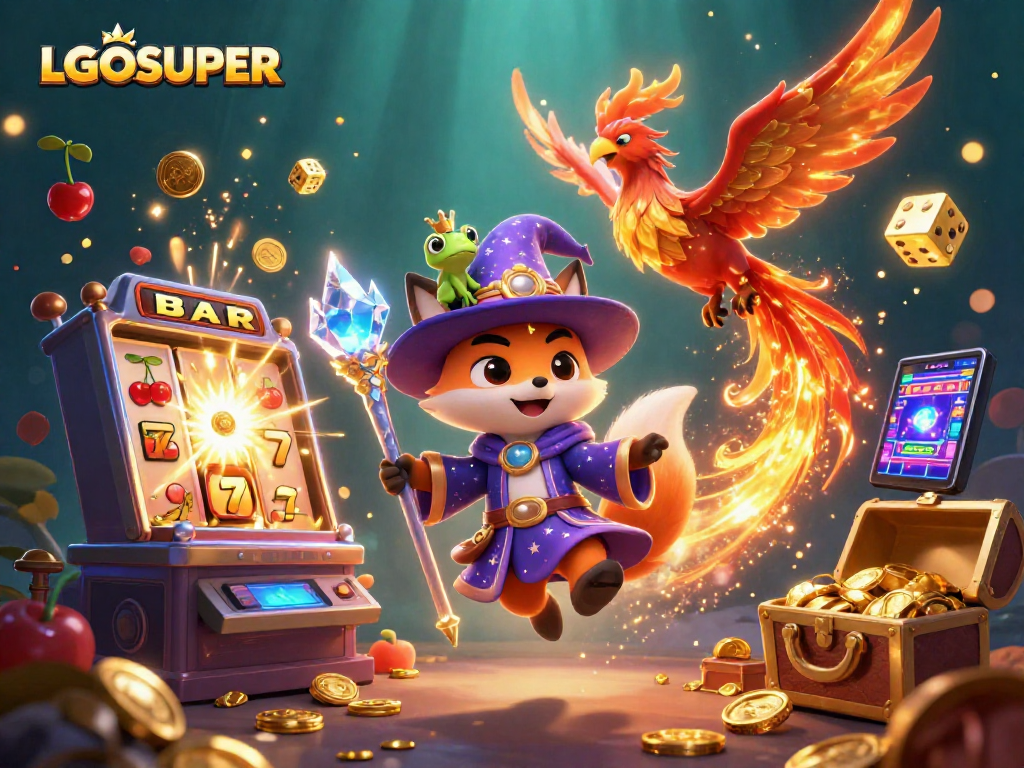 Engage your luck with LGOSUPER in this vibrant 3D casino scene showcasing exciting gameplay.