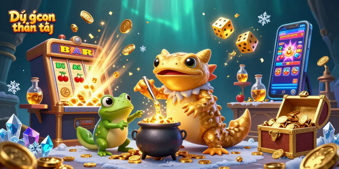 Dự đoán thần tài shows a magical scene with golden salamander alchemist and exciting casino elements.