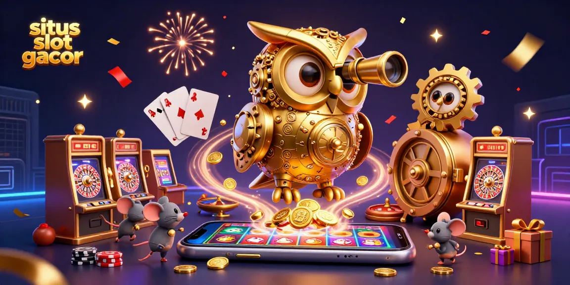Experience the excitement with situs slot gacor featuring a golden owl, adorable mice, and vibrant slot games.