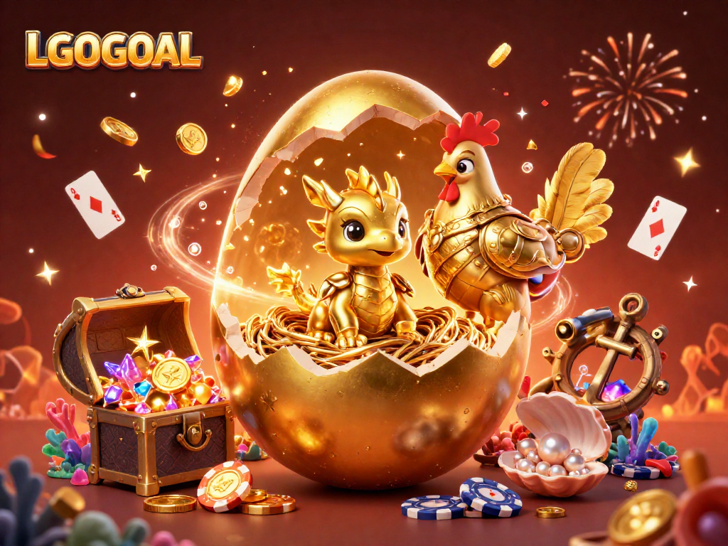 Engage with LGOGOAL's vibrant casino scene featuring a golden dragon and poker chips.
