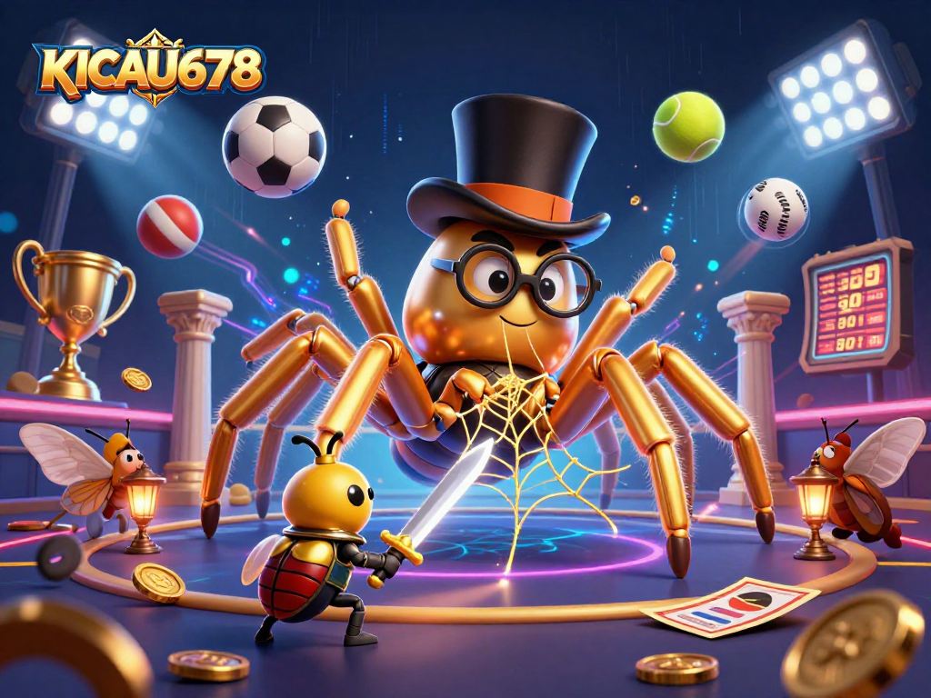 KICAU678 celebrates a vibrant casino experience with a brave beetle knight facing a golden tarantula.