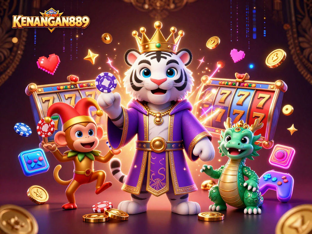 Experience thrilling slot action with KENANGAN889 featuring vibrant game elements and playful characters.