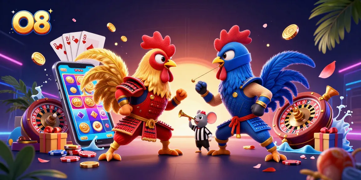 Engage with O8's thrilling casino experience featuring dynamic fighting roosters and captivating game elements