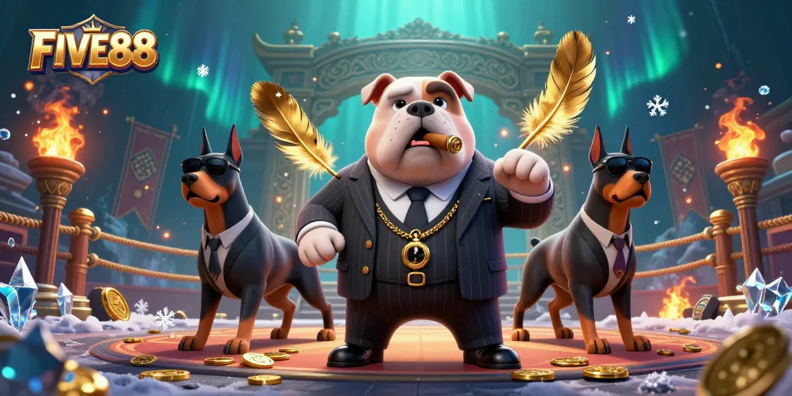 Experience the excitement at FIVE88 with a mafia boss bulldog and bodyguard Dobermans in a lavish casino.