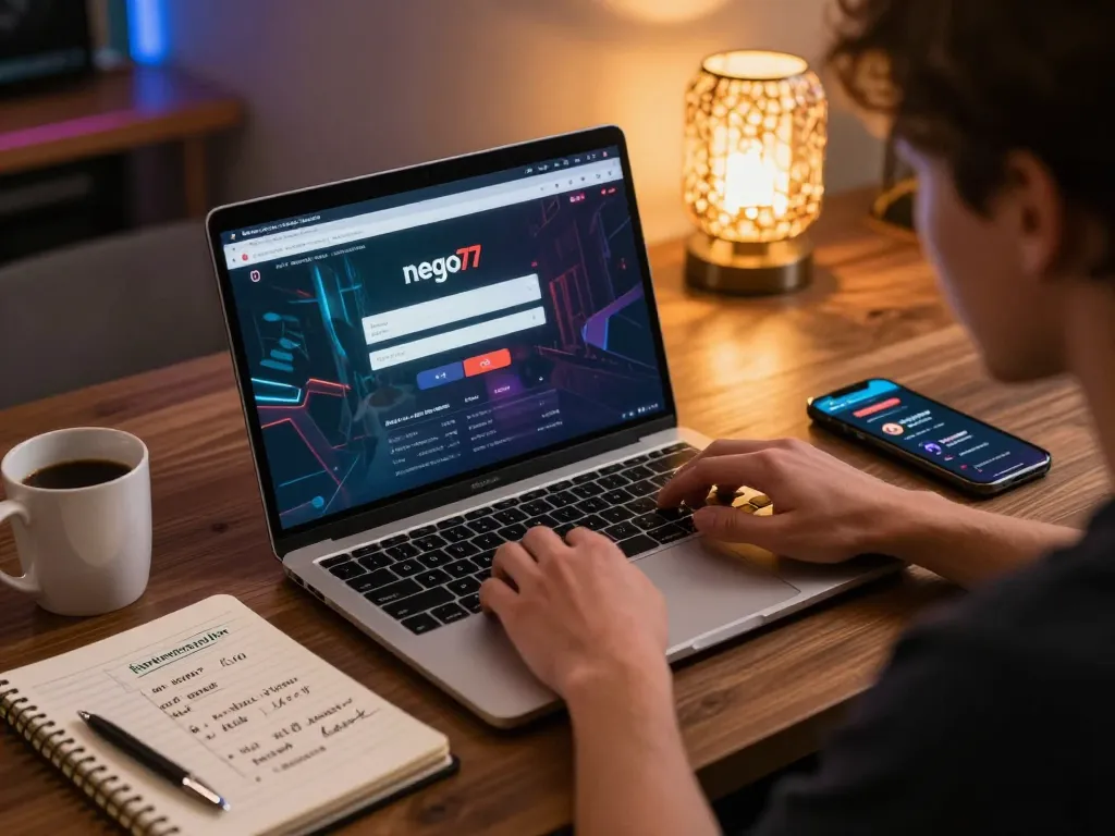 Engaging in online gaming while accessing nego77 login page, showcasing strategic thinking and a cozy atmosphere.