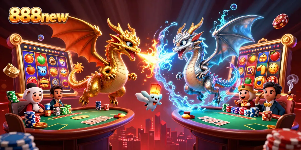 Engage in thrilling gameplay at 888new with captivating dragon illustrations and casino elements.