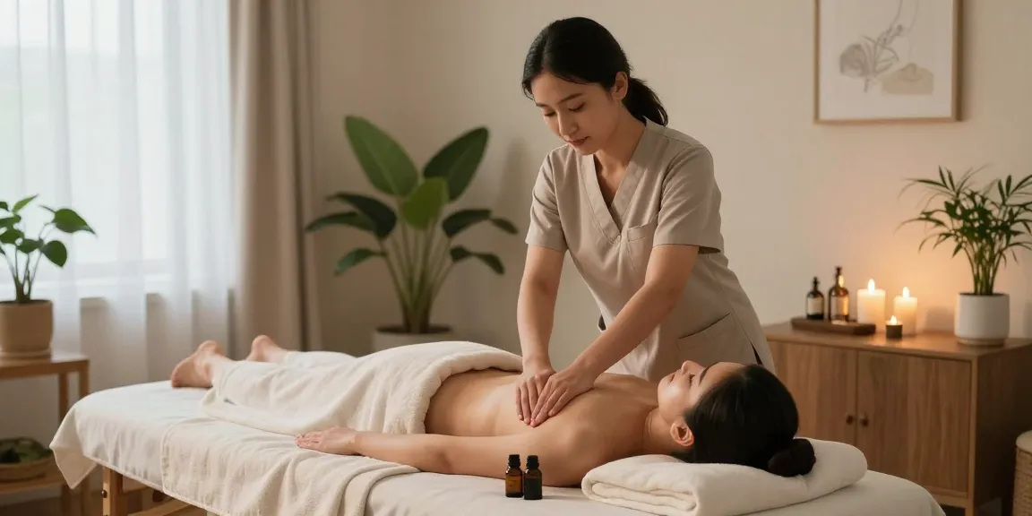 Relaxing 관악구출장안마 session with therapist and client in serene home setting