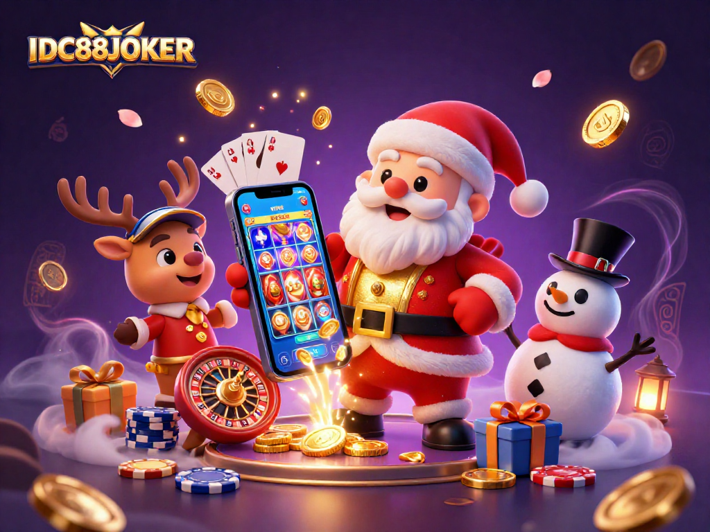 Get ready to win big with IDC88JOKER as Santa celebrates jackpot slots with festive friends!