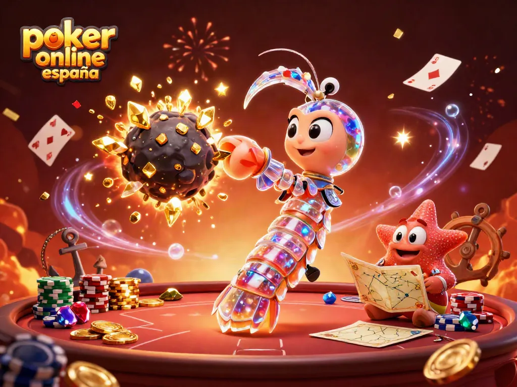 Disfruta del emocionante mundo del póker online en España en una vibrante escena 3D animada.