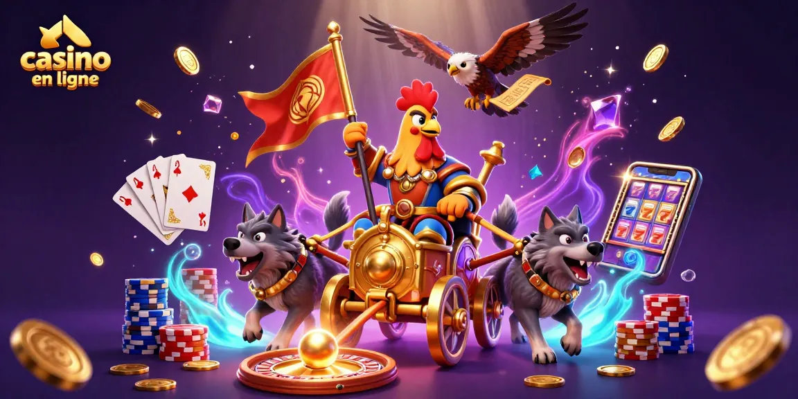 Plongez dans l'univers du casino en ligne avec cette scène animée captivante de jeux et de gains.