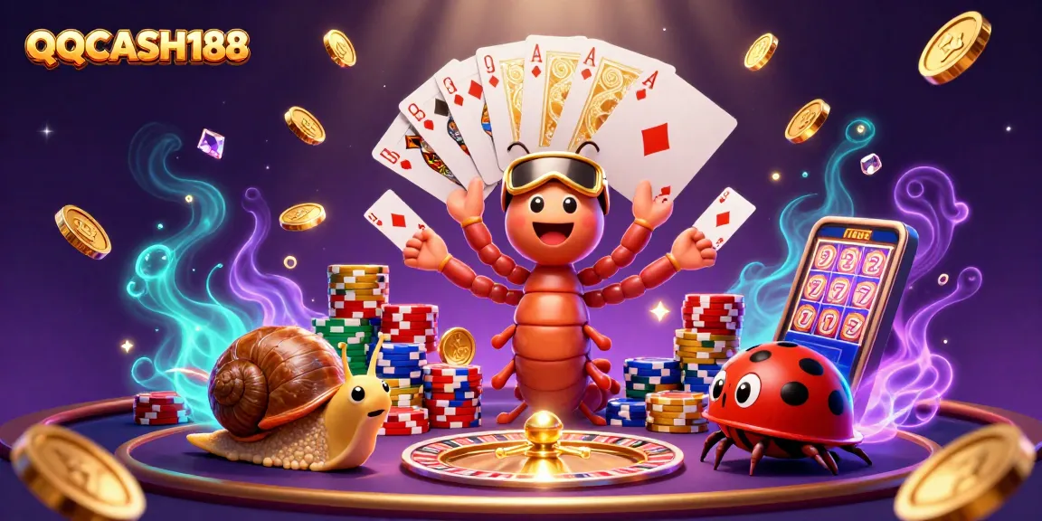 Experience the thrill of QQCASH188 with vibrant casino characters and action-packed gaming scenes!