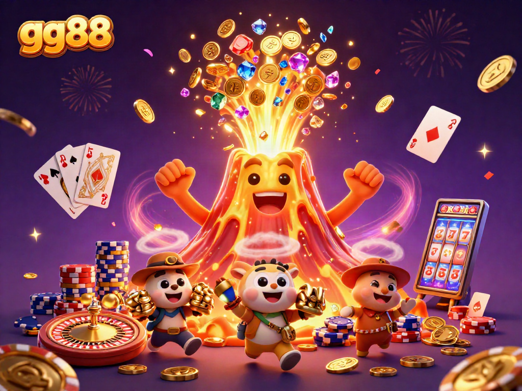 Experience the excitement of gg88 with a dynamic 3D illustration showcasing vibrant casino elements.