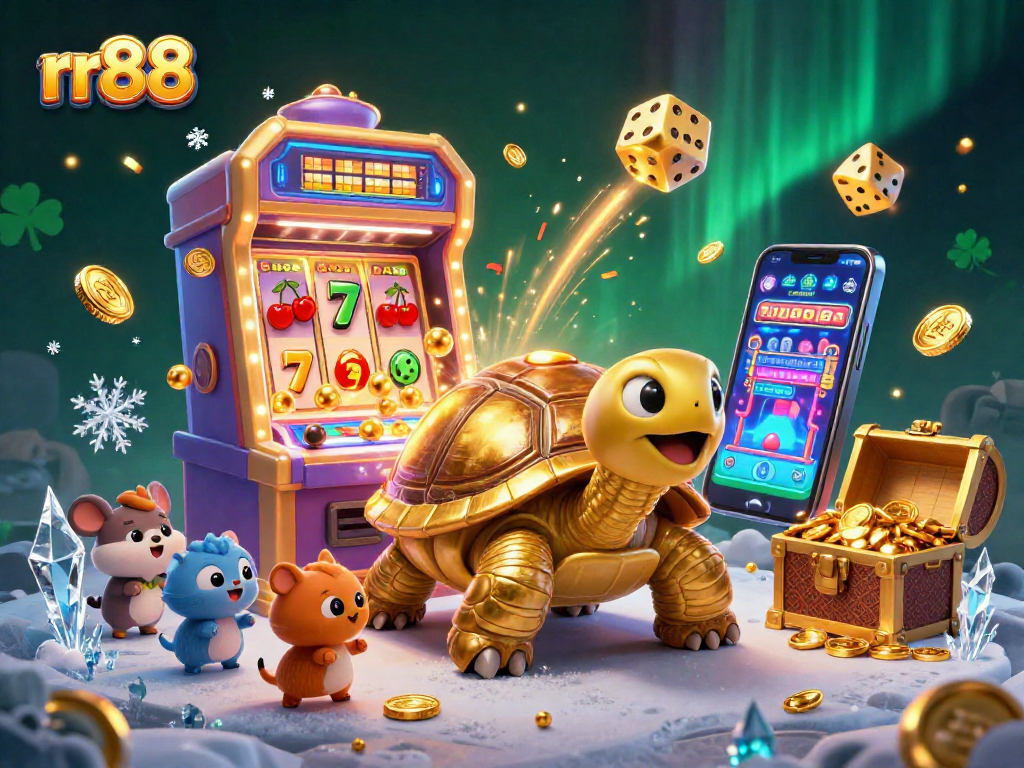 Engage with rr88's thrilling gaming experience as exciting characters interact in a dazzling casino scene.