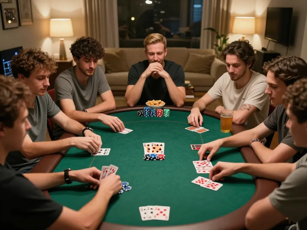 Players engaging in a lively home poker game at B52 club, showcasing excitement and strategy.