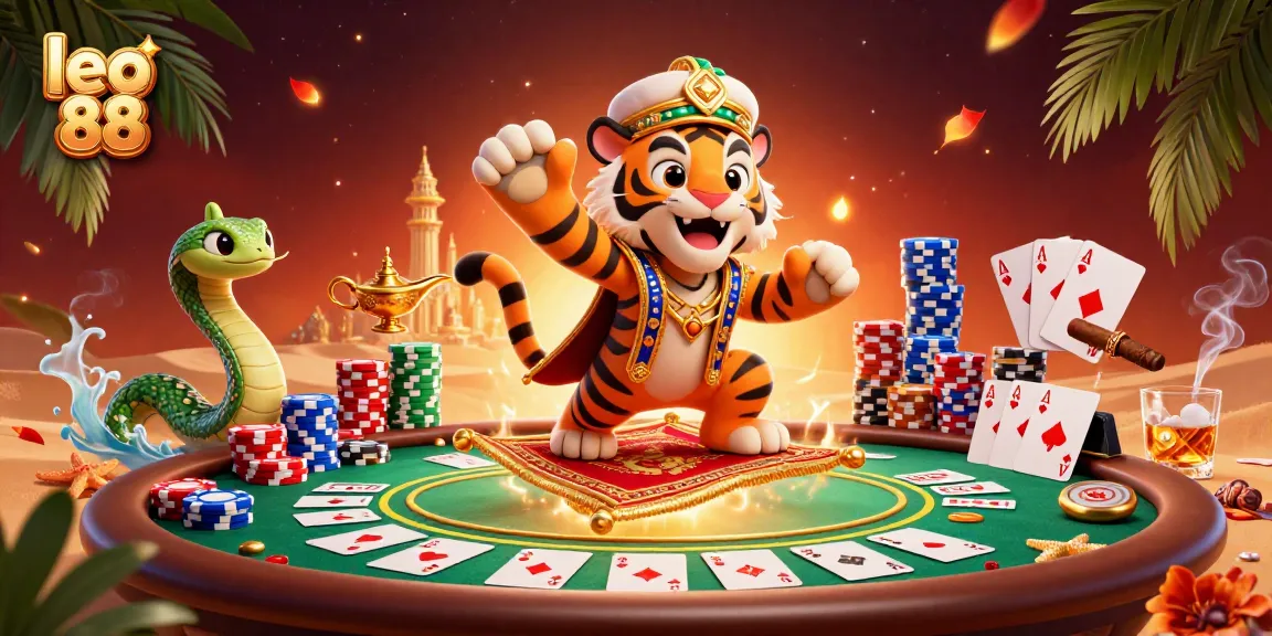 Experience the thrill of leo 88 as the sultan spins poker chips on a colorful flying carpet.