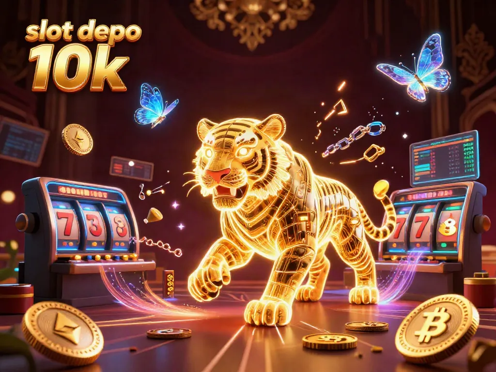 Engage with the excitement of slot depo 10k in a vibrant 3D casino scene featuring a golden tiger.