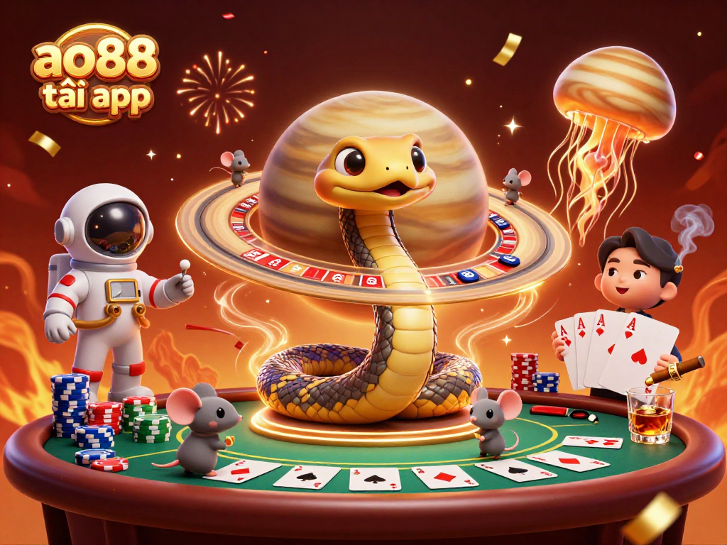 Experience fun with ao88 tải app as astronaut mice bet on a roulette wheel made of Saturn's rings.