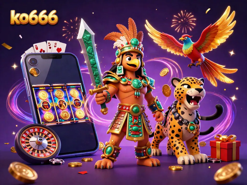 Experience the excitement of ko666 with vibrant characters and casino games in a dazzling scene.